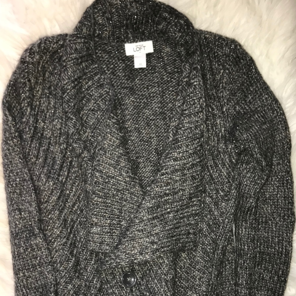 LOFT Gray Sparkle Wrap Cardigan